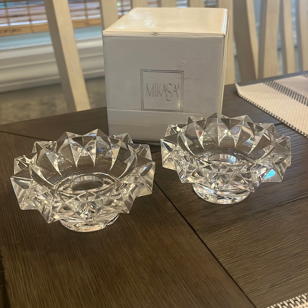 New in Box Mikasa Excelsior Crystal Candleholders